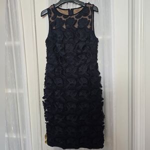 Ralph Lauren Navy Floral Appliqué Midi Dress